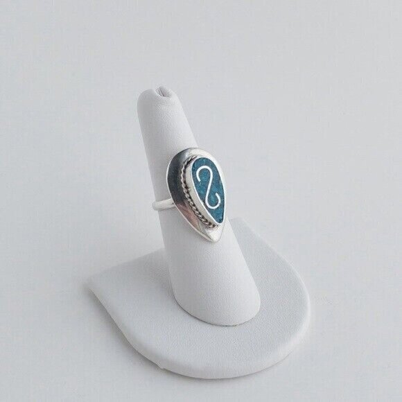 Sterling Silver Turquoise Mosaic Pear Shape Stone Ring Band Size 6.75 Mexico 925 - Picture 2 of 15